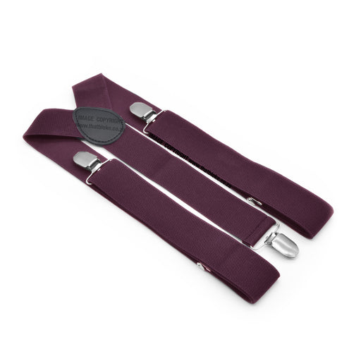 Plum Burgundy Suspenders For Men Three Clip 3.5cm Wide Elastic Polyester