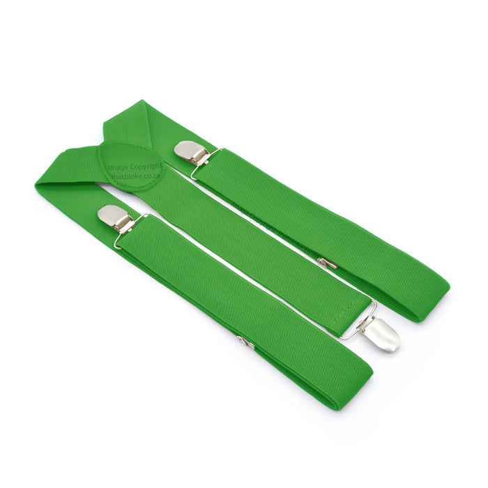 Green Suspenders For Men Three Clip 3.5cm Wide Elastic Polyester