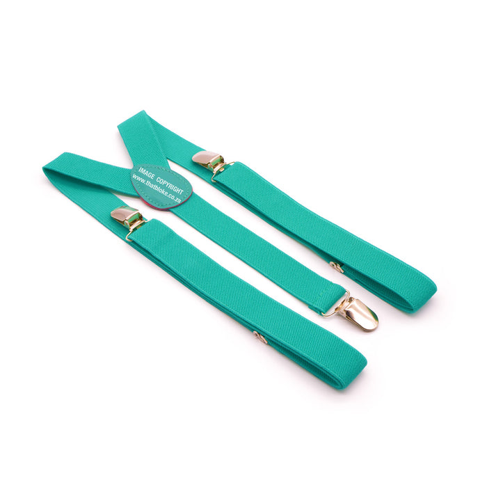 Three Clip Turquoise Suspenders Elastic Polyester