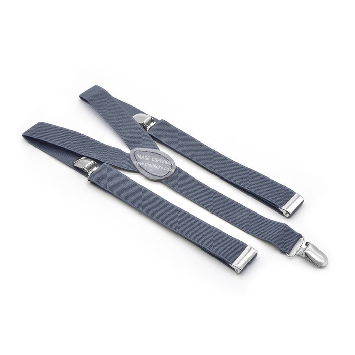 Hale Navy Grey Suspenders Three clip Elastic Polyester