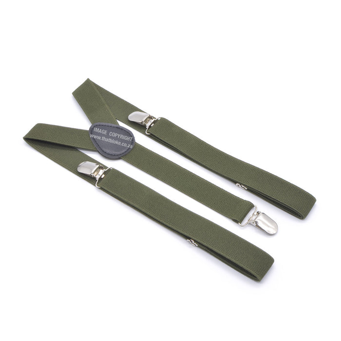 Three Clip Khaki Green Suspenders