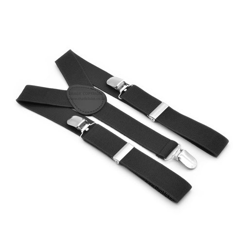 Black Suspenders For Kids Age 4 to 7 Elastic Polyester Three Clip