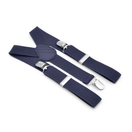 Navy Blue Suspenders For Kids Ages 4 to 7 Elastic Polyester Three Clip