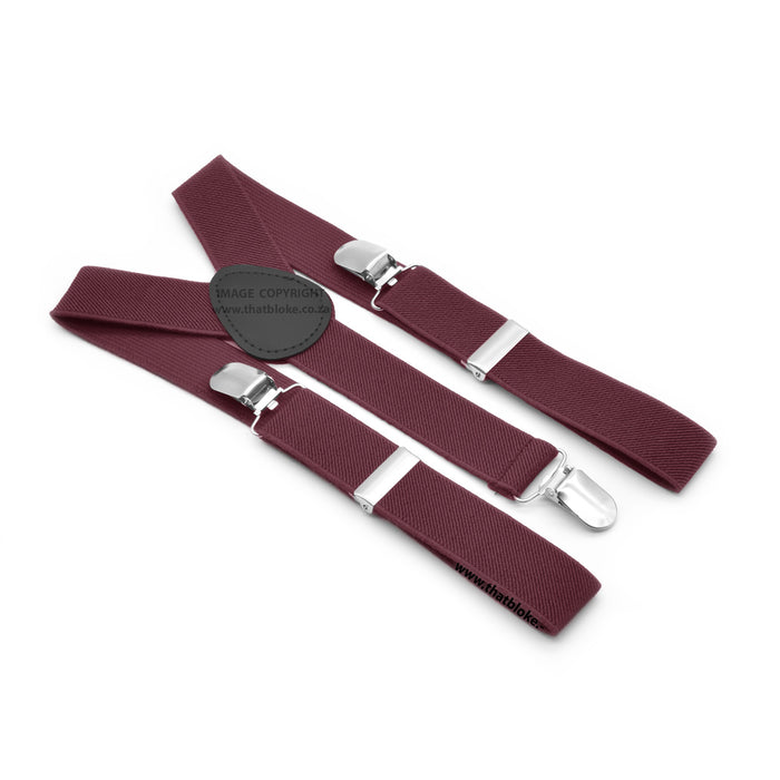 Maroon Suspenders For Kids Age 4 to 7 Elastic Polyester Three Clip