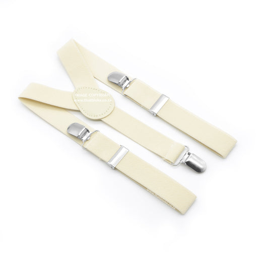 Cream White Suspenders For Kids Age 4 to 7 Elastic Polyester Three Clip