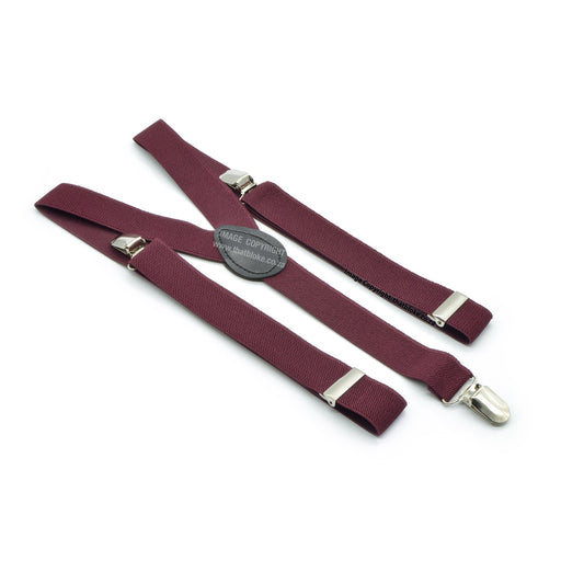 Burgundy Suspenders For Men Three Clip Elastic Polyester