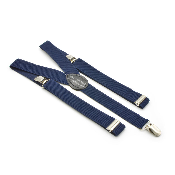 Three Clip Navy Blue Suspenders Elastic Polyester