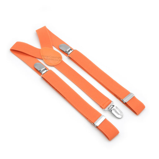 Plain Orange Suspenders For Men Three Clip Elastic Polyester