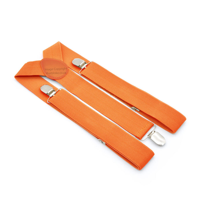 Orange Suspenders For Men Three Clip 3.5cm Wide Elastic Polyester