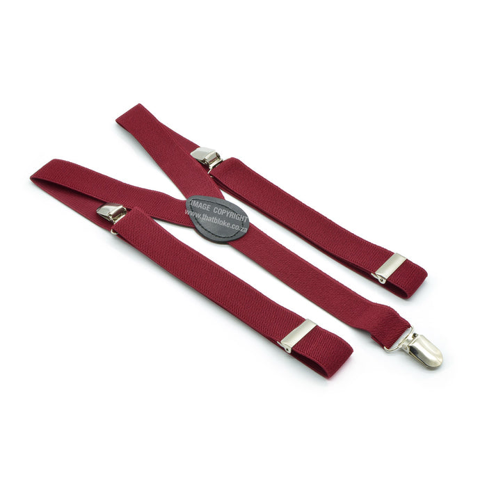 Dark Wine Red Suspenders With Black Centre Elastic Polyester