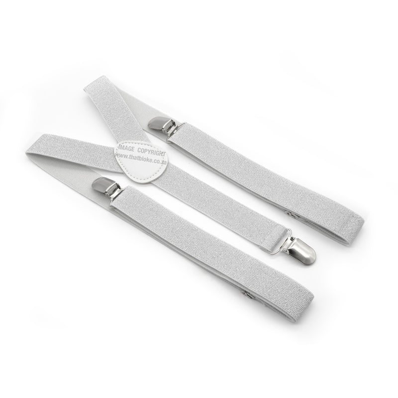 Glitter Silver Suspenders Three Clip Elastic Polyester