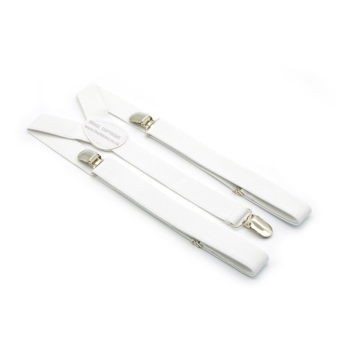 Three Clip White Suspenders Elastic Polyester