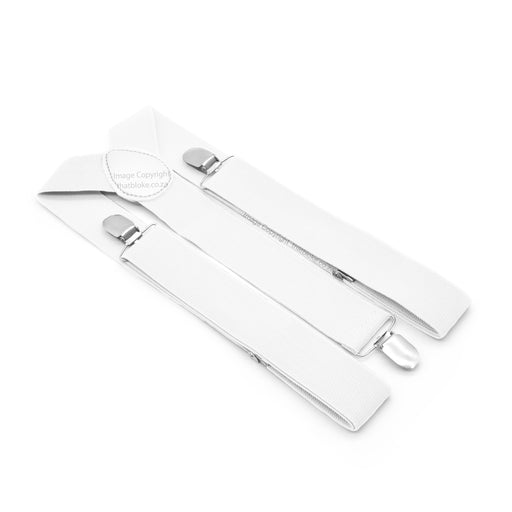 White Suspenders For Men Three Clip 3.5cm Wide Elastic Polyester