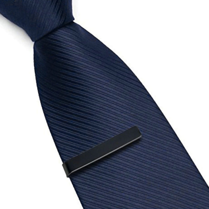 Short Matt Black Tie Bar Wide Stainless Steel Display on Tie