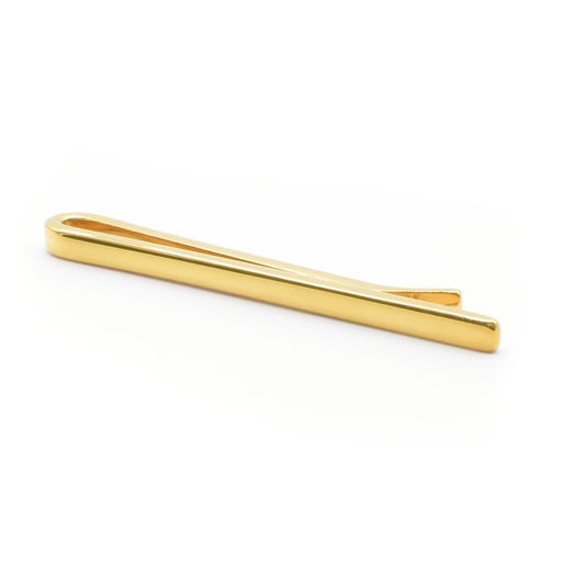 Glossy Gold Tie Bar Extra Thin Medium Length Image Front Side