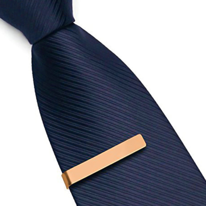 Rose Gold Tie Bar Short Wide Stainless Steel On Tie