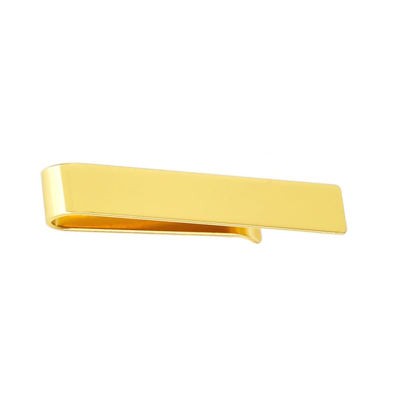 Semi-Wide Short Gold Tie Bar Stainless Steel Top View