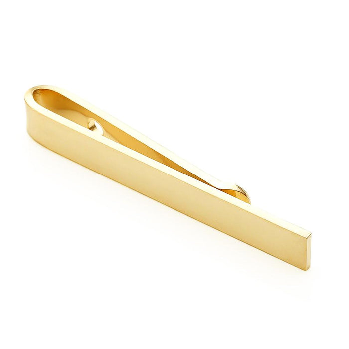 Short Glossy Gold Tie Bar Square Edges Front Image