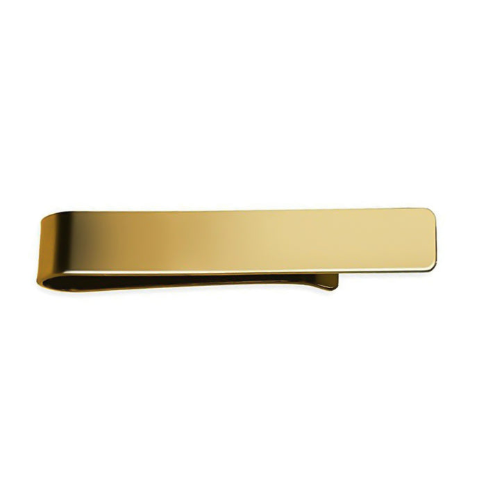 Glossy Gold Tie Bar Short Wide Stainless Steel Top View