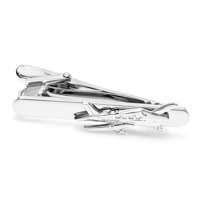 Airplane Tie Clip Monoplane Silver View Front