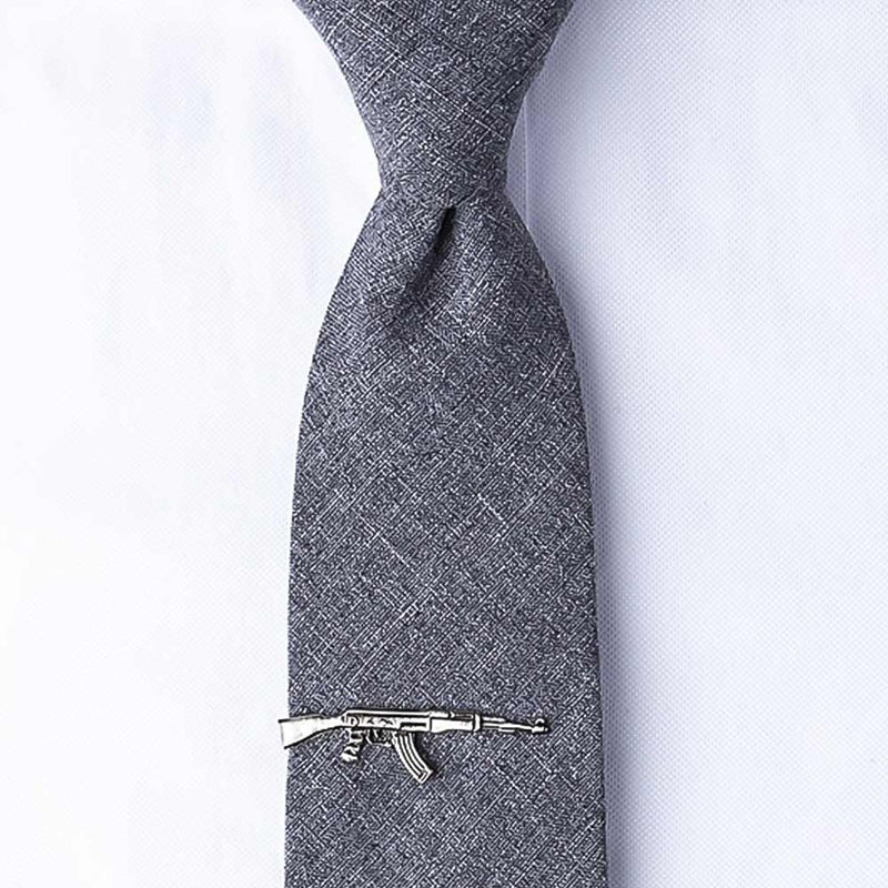 AK-47 Machine Gun Tie Clip Silver On Tie