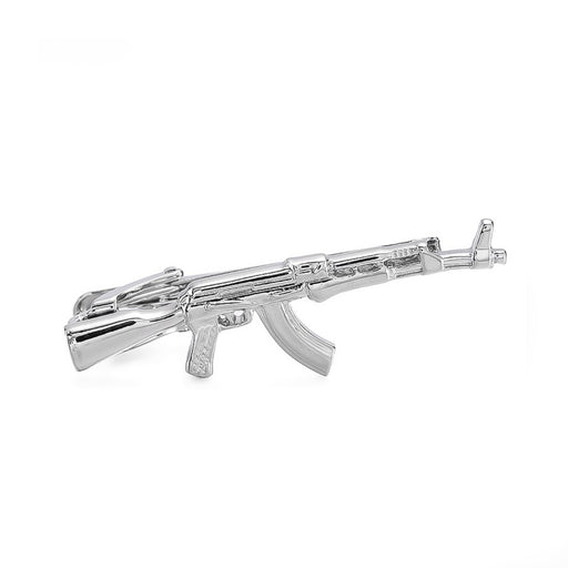 AK-47 Machine Gun Tie Clip Silver Front