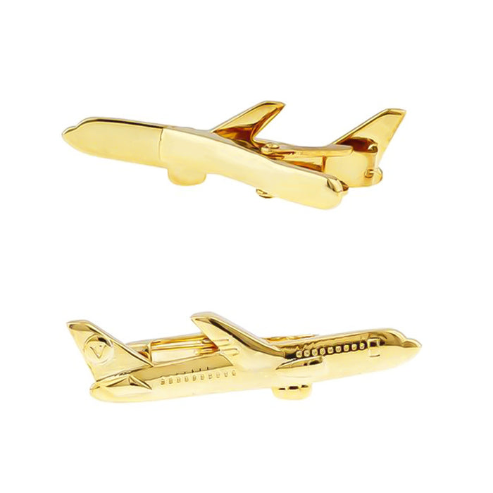 Aeroplane Airplane Tie Clip Gold Image Front and Back