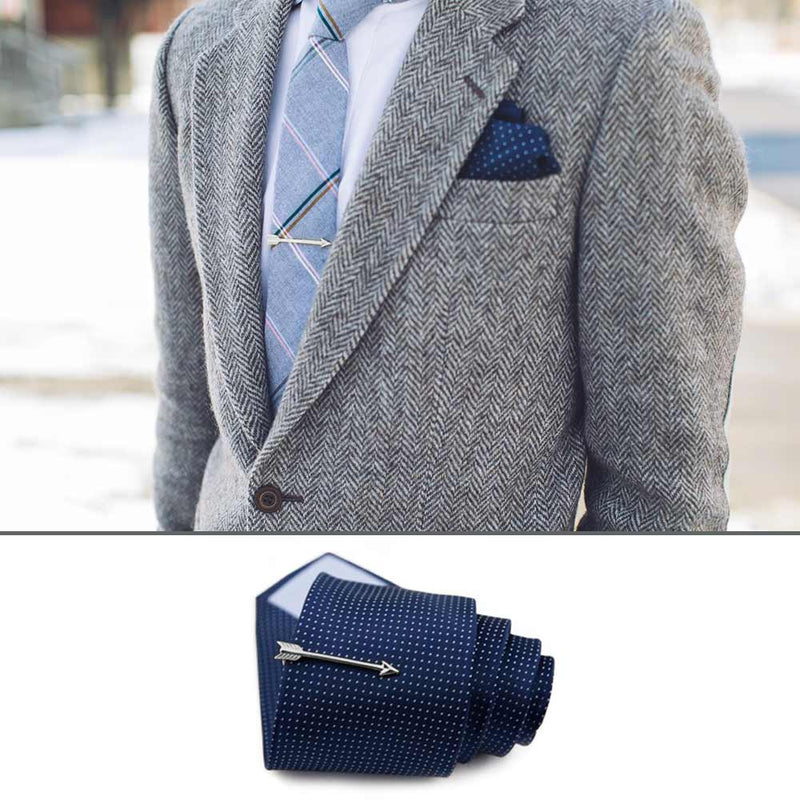 Arrow Tie Clip Silver Image On Tie And Shirt