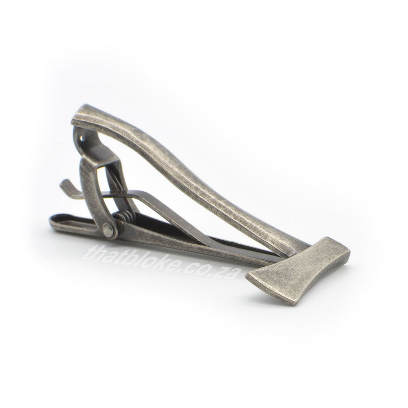 Antique Silver Axe Tie Clip Top View