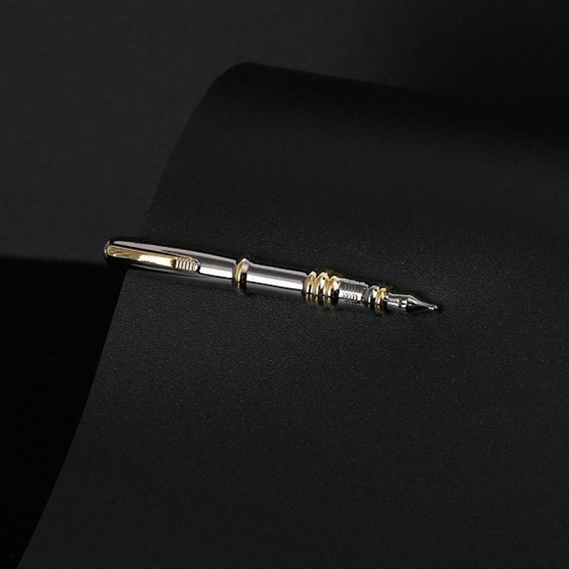 Ballpoint Pen Tie Clip Black Gold Image On Dark Tie