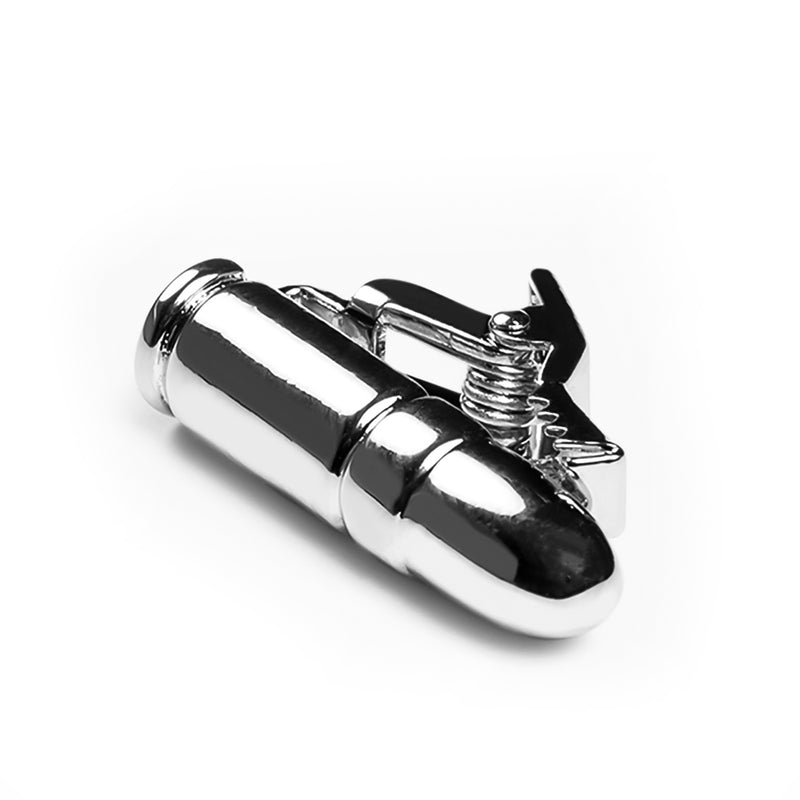 Short Bullet Tie Clip Silver Side View