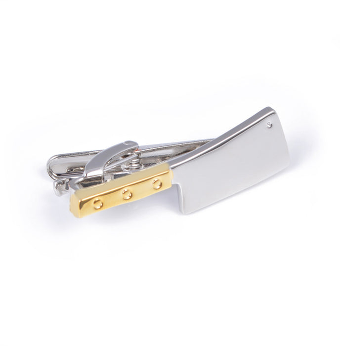 Cleaver Knife Tie Clip Silver Gold Image Front