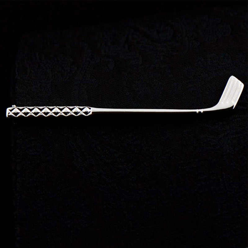 Flat Golf Tie Clip Silver On Tie