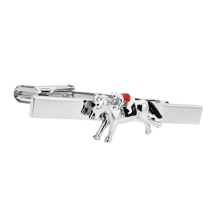 Jockey and Horse Tie Clip Silver White Red Front