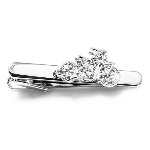 Vintage Classic Motorcycle Tie Clip For Men Silver Long Top View