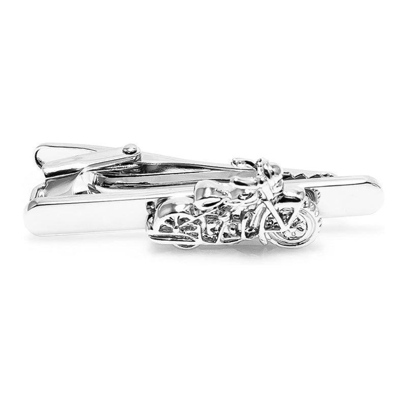 Vintage Classic  Motorcycle Tie Clip For Men Silver Long Front View