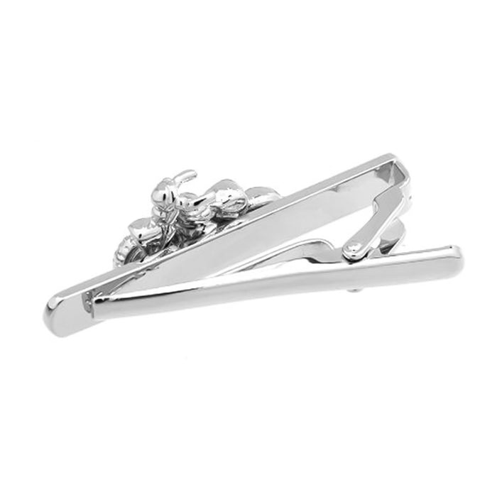 Vintage Classic Motorcycle Tie Clip Long Silver Back
