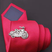 Full Size Vintage Motorcycle Tie Clip Silver Front On Tie