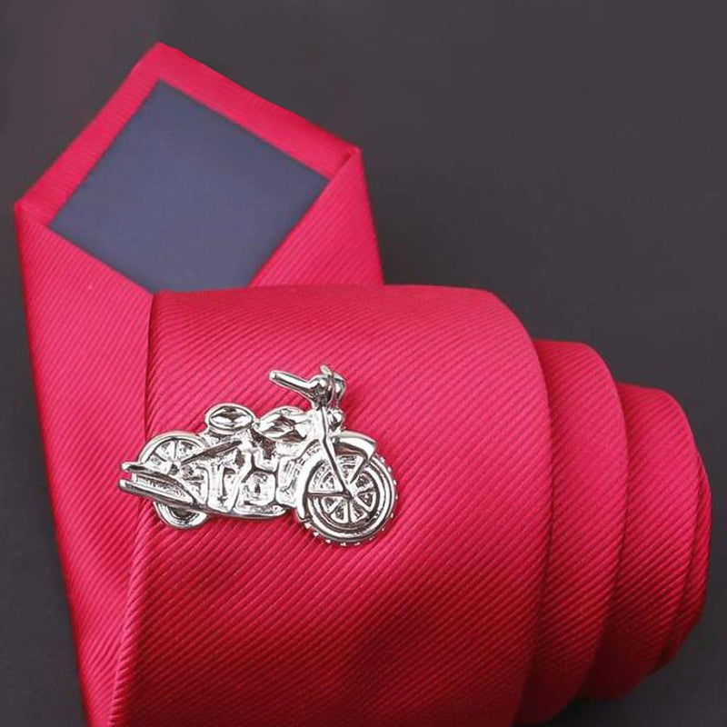 Full Size Vintage Motorcycle Tie Clip Silver Front On Tie
