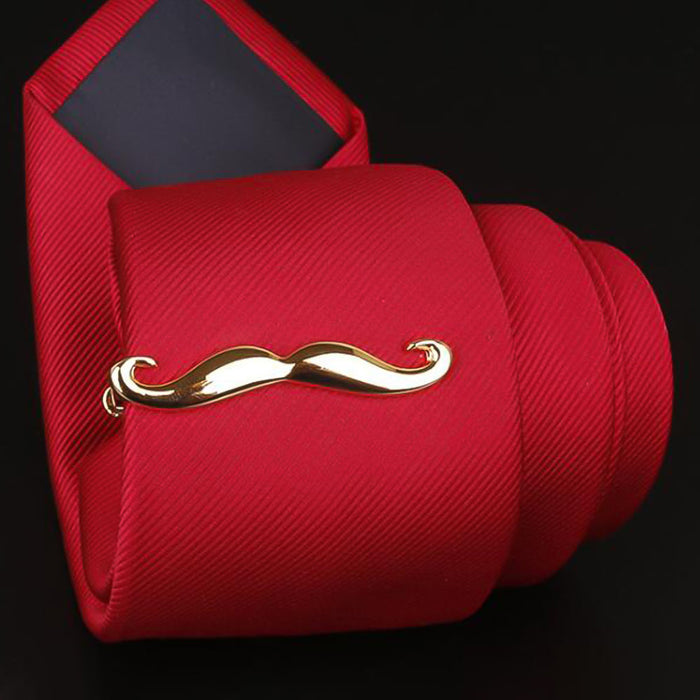 Curled Moustache Tie Clip Gold Image On Tie