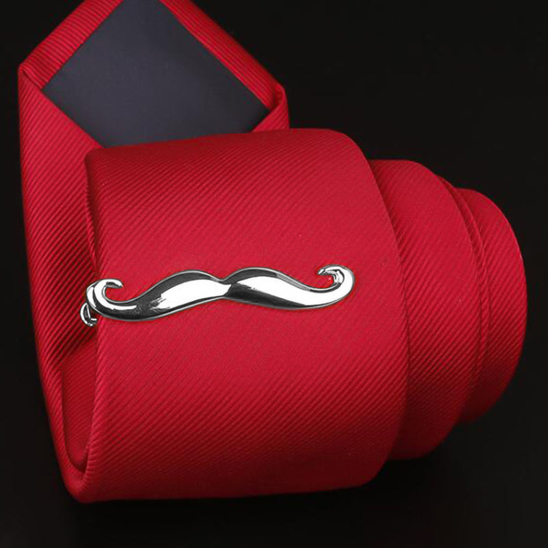 Curled Moustache Tie Clip Silver Image On Tie