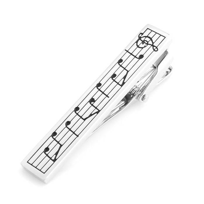 Music Note Sheet Tie Clip Silver Top