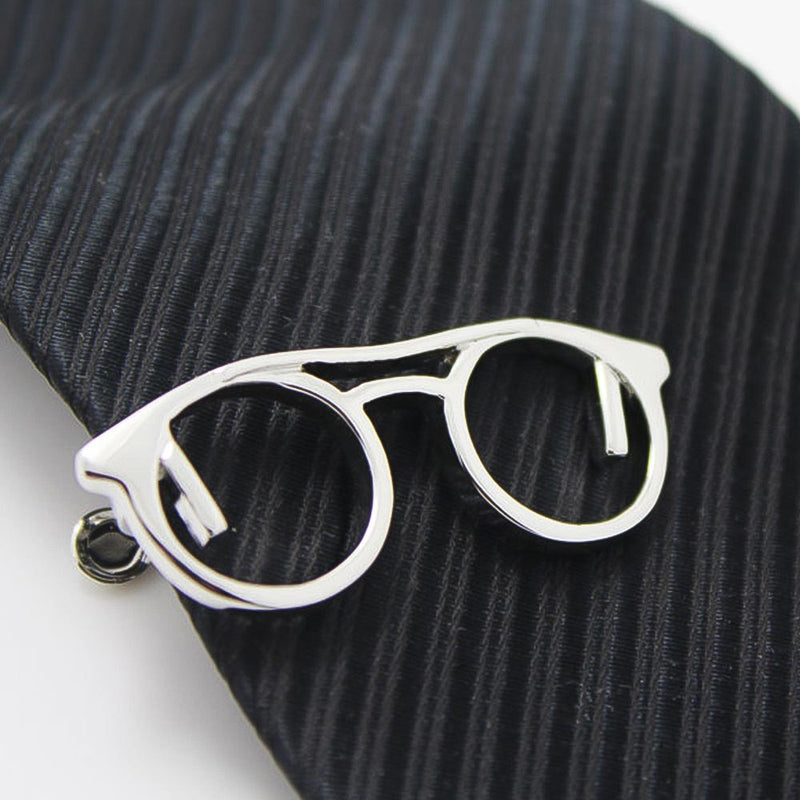 Reading Glasses Tie Clip Silver On Tie Image