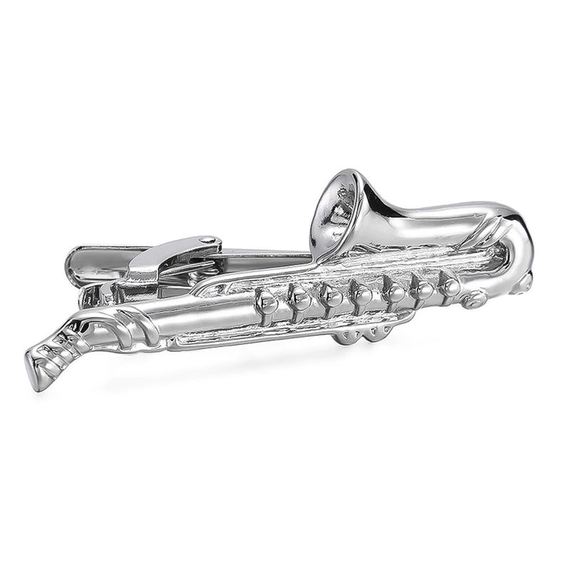 Saxophone Tie Clip Silver Image Front