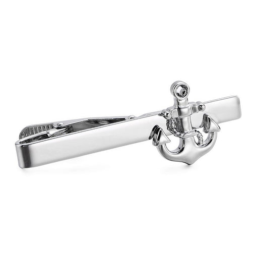 Ship Anchor Tie Clip Silver Front View