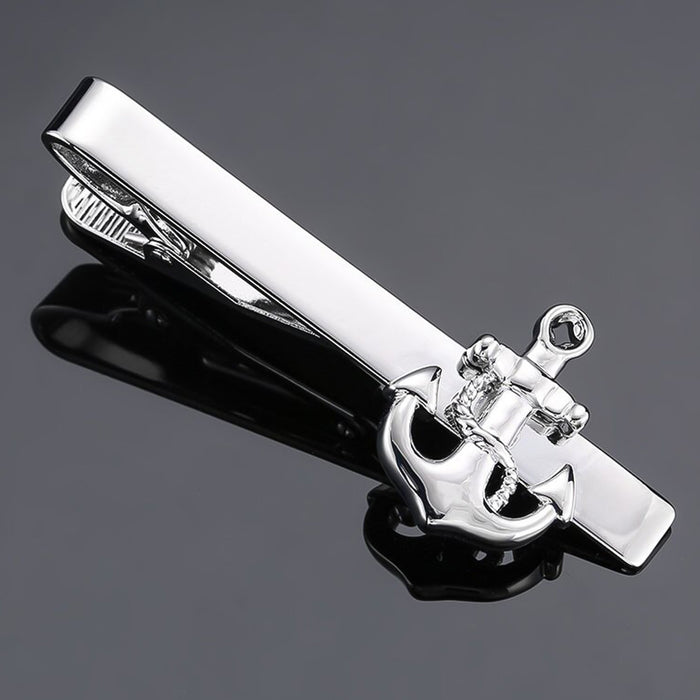 Ship Anchor Tie Clip Silver Top View