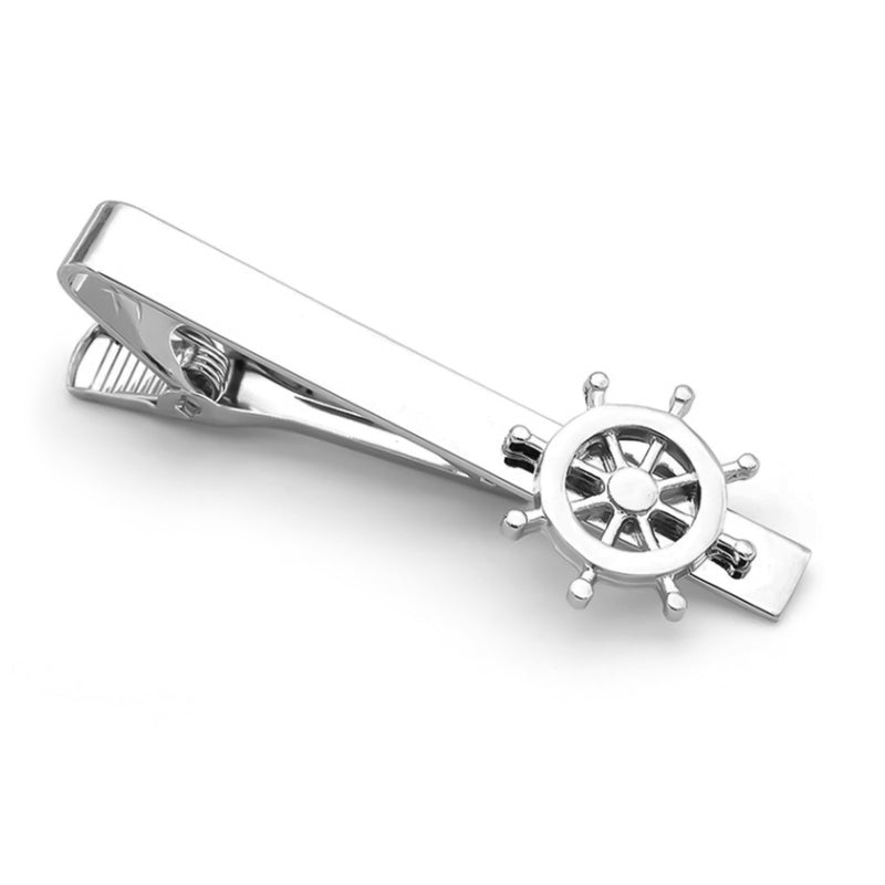 Ship Steering Wheel Tie Clip Silver Top View