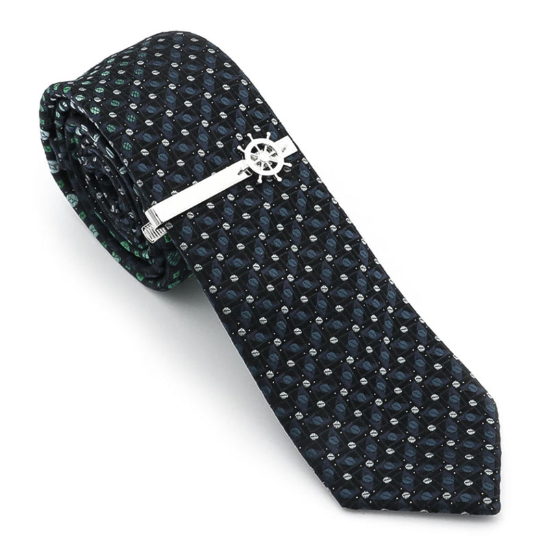 Ship Steering Wheel Tie Clip Silver On Tie