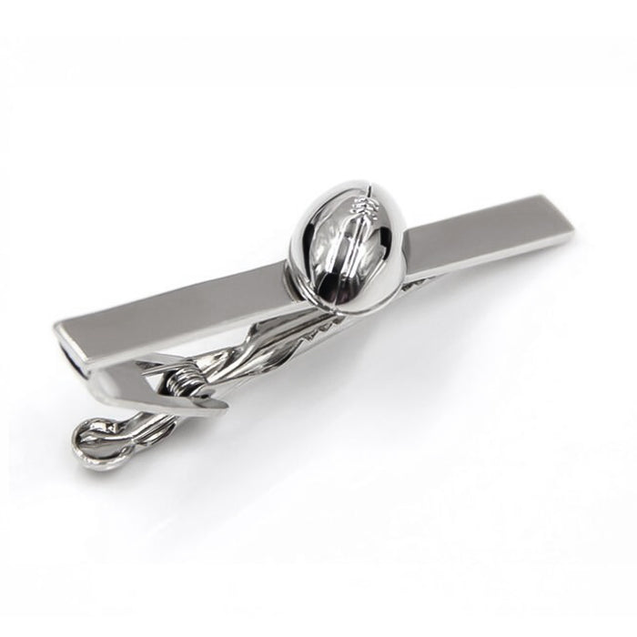 Rugby Ball Tie Clip Silver Top