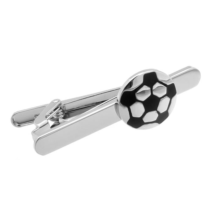 Soccer Ball Tie Clip Silver and Black Front